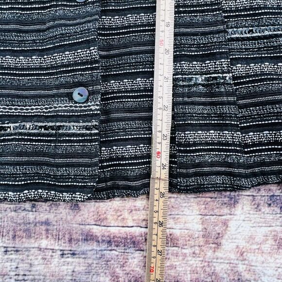 Chico's Metallic Woven Button Front Blazer Jacket Black White 3/L 16-18 - Picture 7 of 8